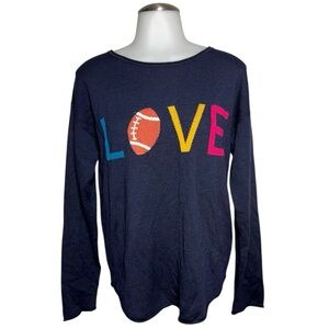 NWT Medium Blue Rachel Zoe LOVE Football Sweater game day Super Bowl sports